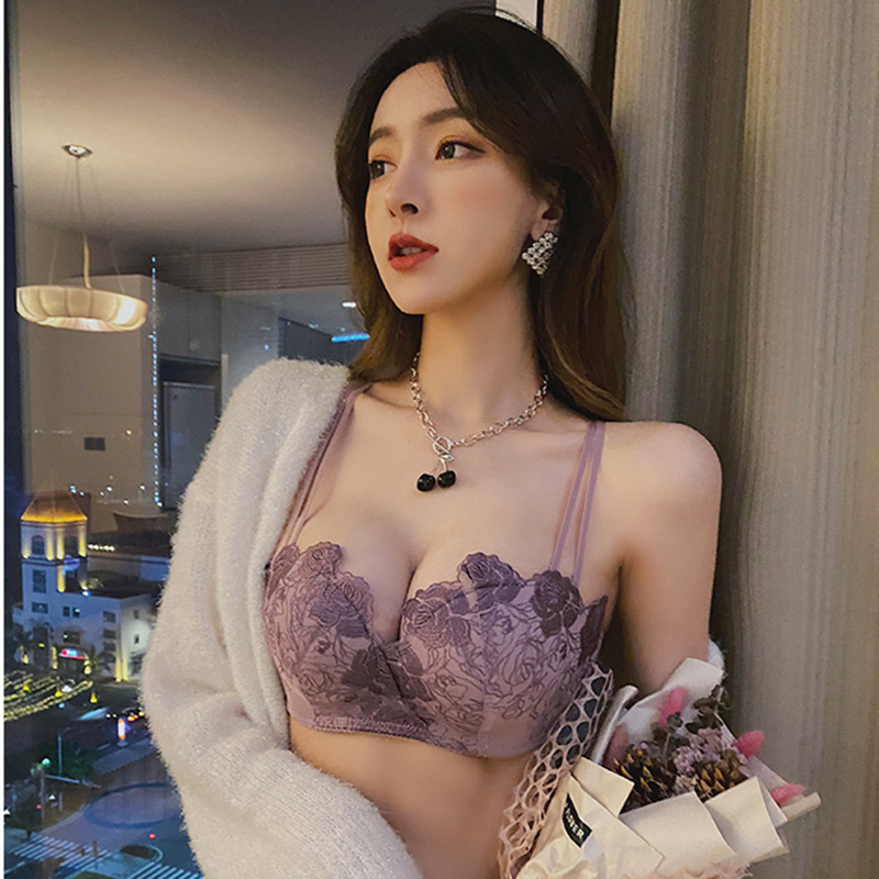 anti sagging purple lace women pushup bra