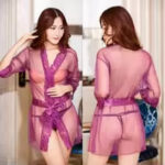 mesh bathrobe sexy lace transparent v neck cardigan pajamas women's nightgown