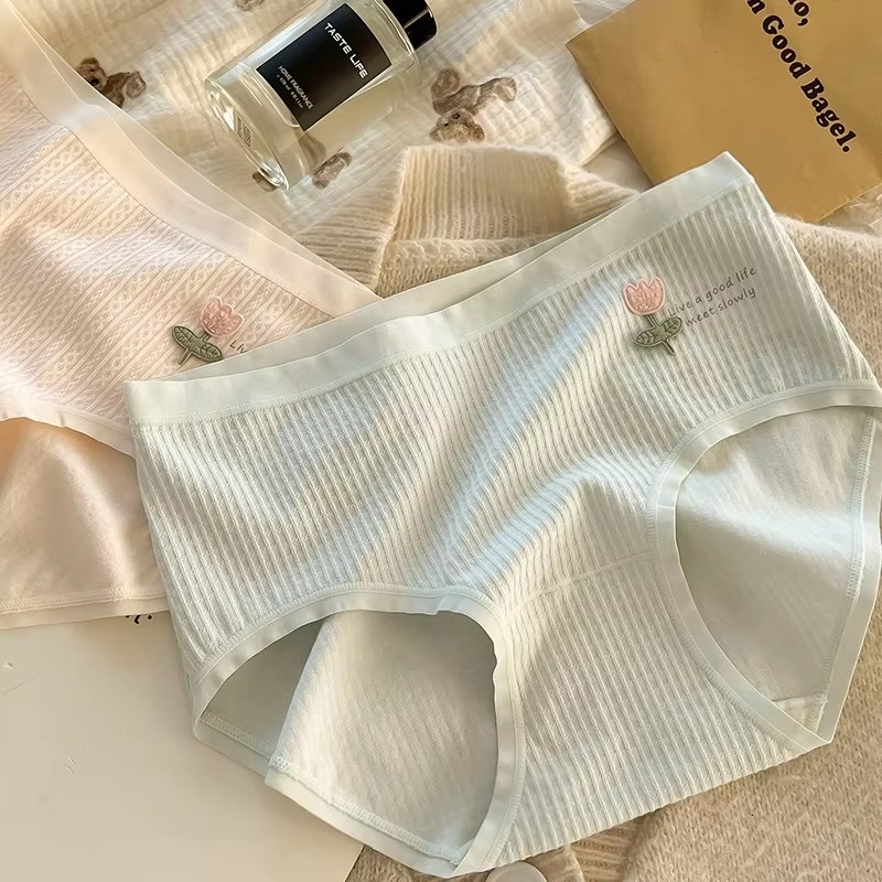 seamless pure cotton underwear for women breathable skin friendly floral patterned summer triangle panties middle waist design