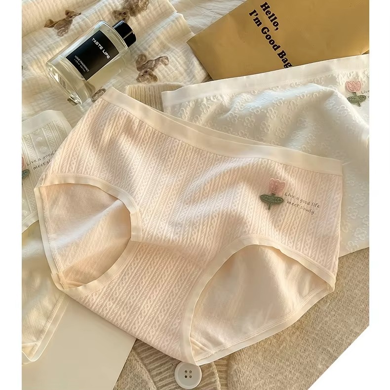 seamless pure cotton underwear for women breathable skin friendly floral patterned summer triangle panties middle waist design