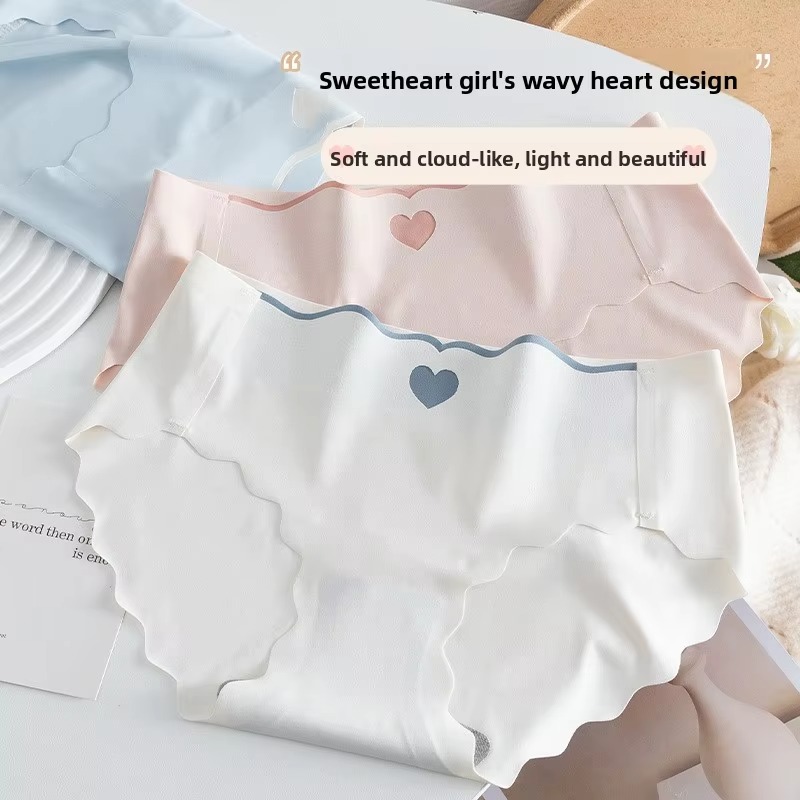 seamless ice silk cotton underwear triangle mid waist briefs sweet cute summer thin pure cotton crotch large size briefs