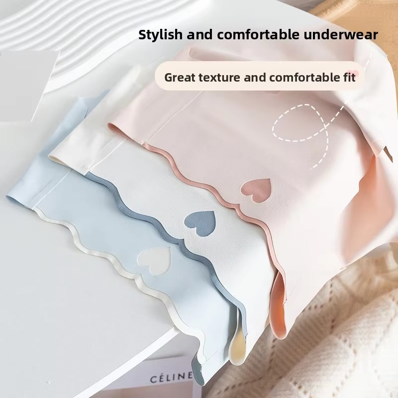 seamless ice silk cotton underwear triangle mid waist briefs sweet cute summer thin pure cotton crotch large size briefs
