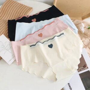 seamless ice silk cotton underwear triangle mid waist briefs sweet cute summer thin pure cotton crotch large size briefs