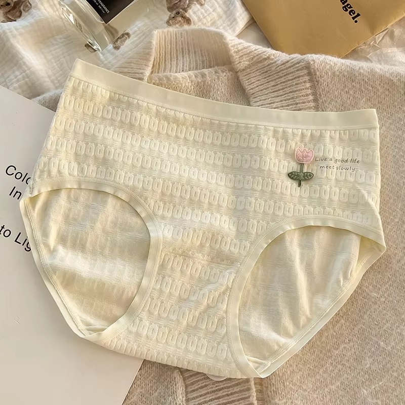 seamless pure cotton underwear for women breathable skin friendly floral patterned summer triangle panties middle waist design