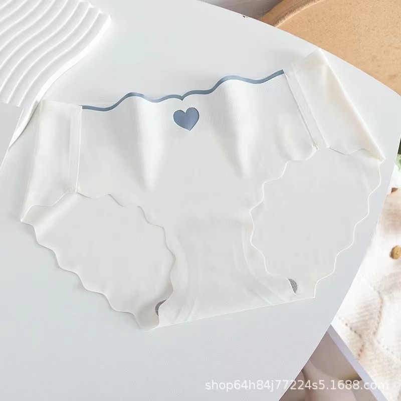 seamless ice silk cotton underwear triangle mid waist briefs sweet cute summer thin pure cotton crotch large size briefs